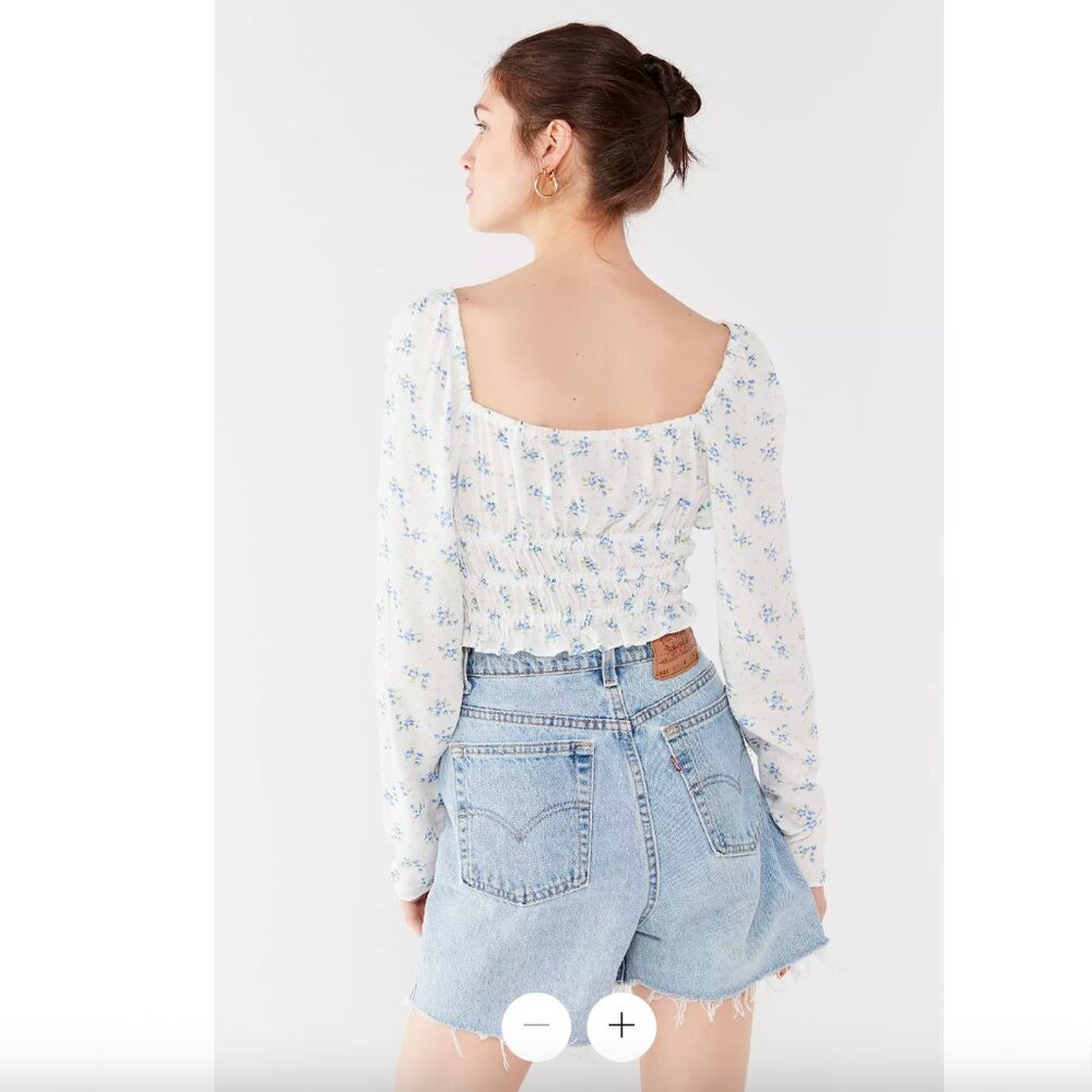 UO Bouquet Square-Neck Smocked Long Sleeve Top